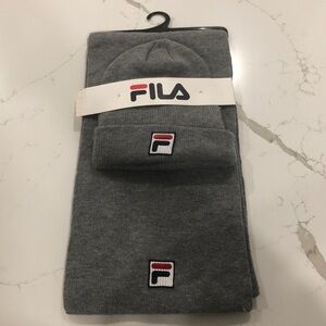 Fila scarf and beanie hat set gray knit NWT